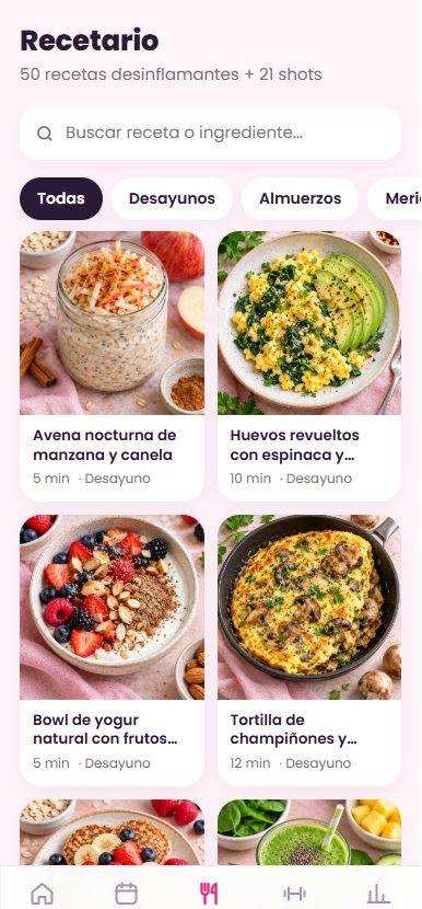 Recetario dentro de la app